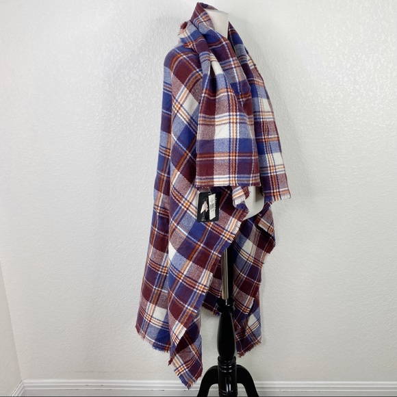 D&Y Red & Blue Plaid Blanket Scarf - Picture 7 of 8